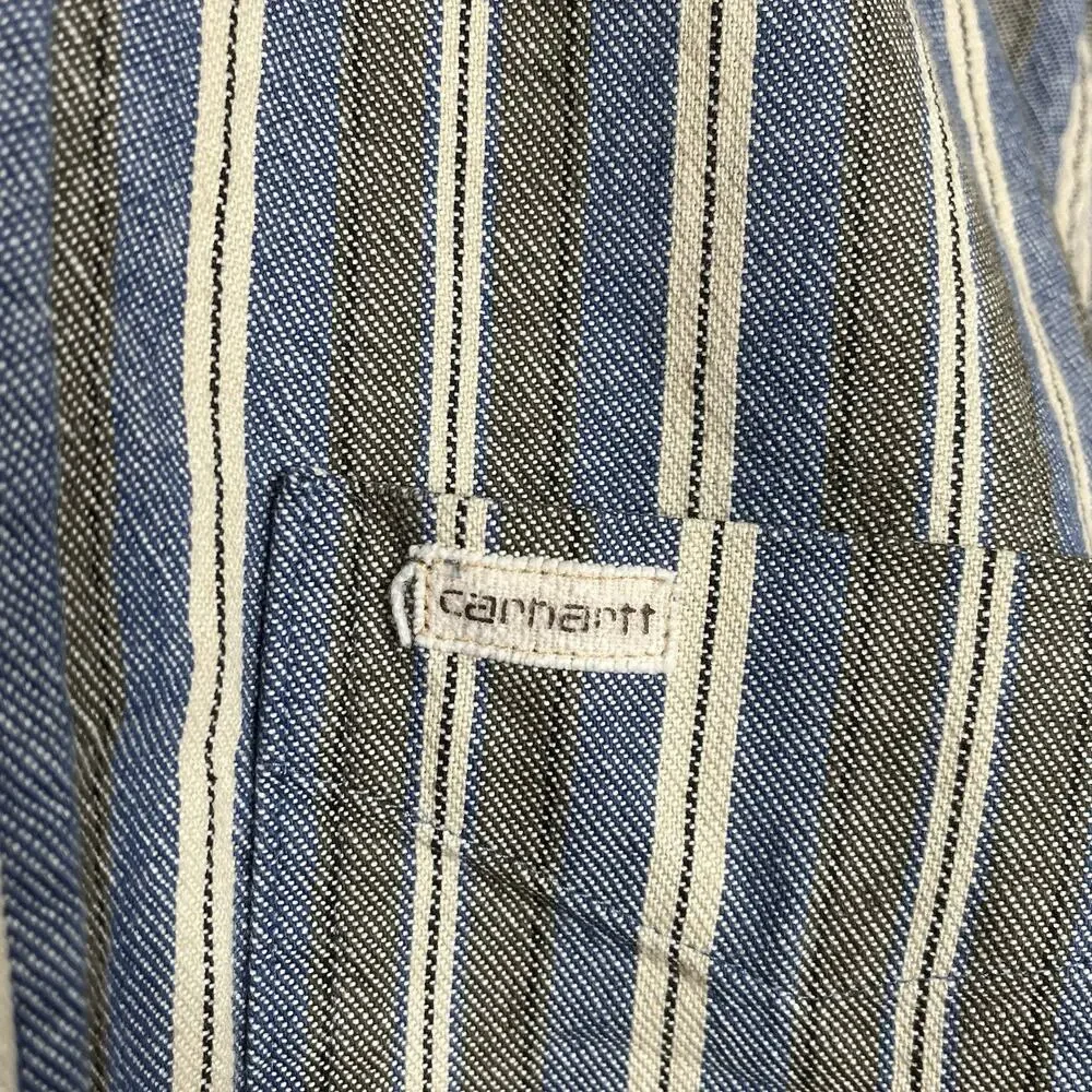 Carhartt Vintage Mens Striped Shirt Size L Work Chore Engineer Twill Button up